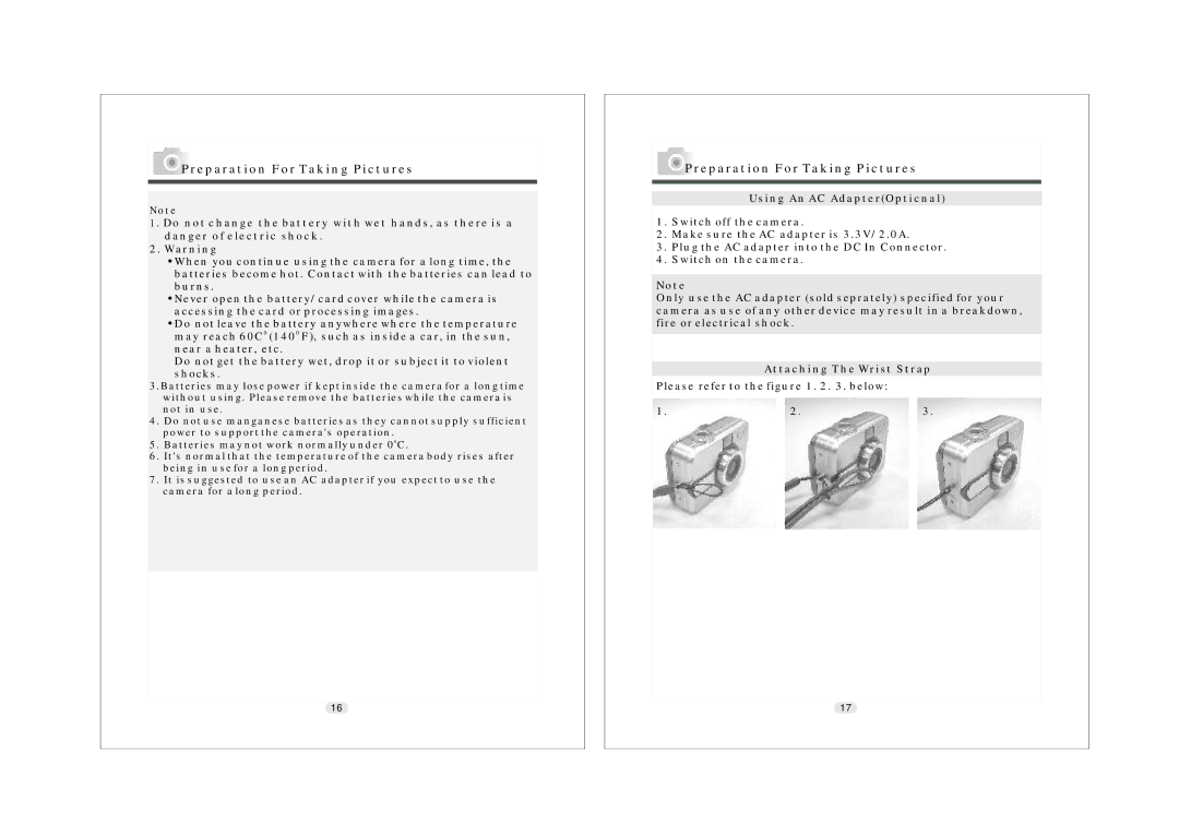 Konica Minolta KD-25 user manual Preparation For Taking Pictures 