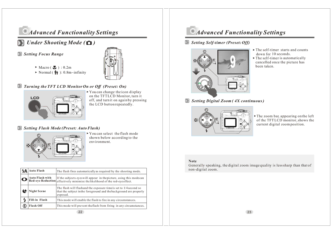 Konica Minolta KD-30M user manual Advanced Functionality Settings, Under Shooting Mode, Setting Focus Range 