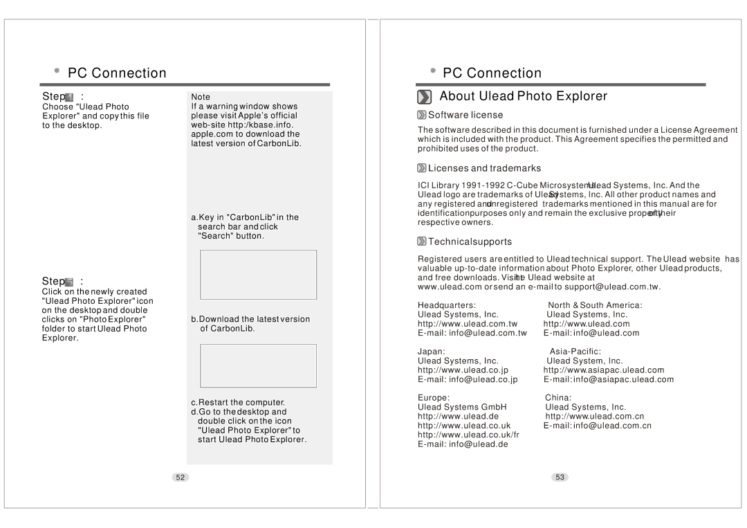 Konica Minolta KD-30M user manual About Ulead Photo Explorer, Software license, Licenses and trademarks, Technicalsupports 