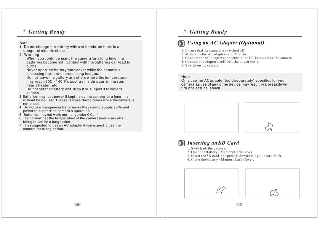 Konica Minolta KD-30M user manual Using an AC Adapter Optional, Inserting an SD Card 