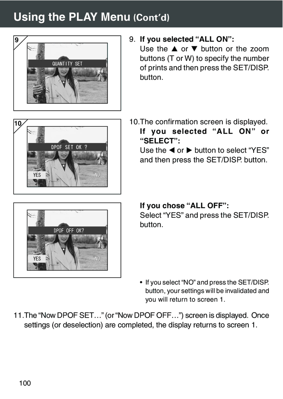 Konica Minolta KD-420Z user manual If you selected ALL on or Select, If you chose ALL OFF 