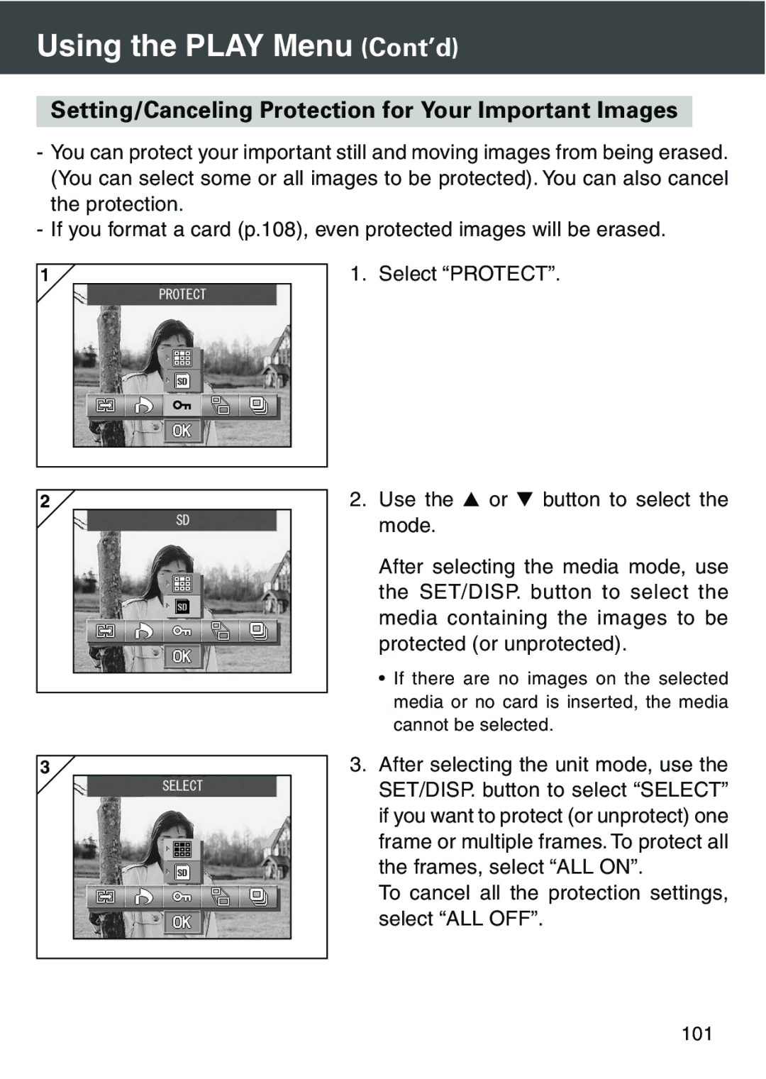 Konica Minolta KD-420Z user manual Setting/Canceling Protection for Your Important Images 