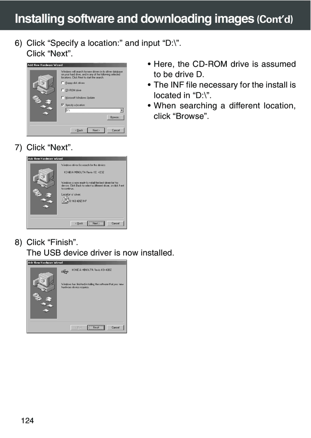 Konica Minolta KD-420Z user manual Installing software and downloading images Cont’d 