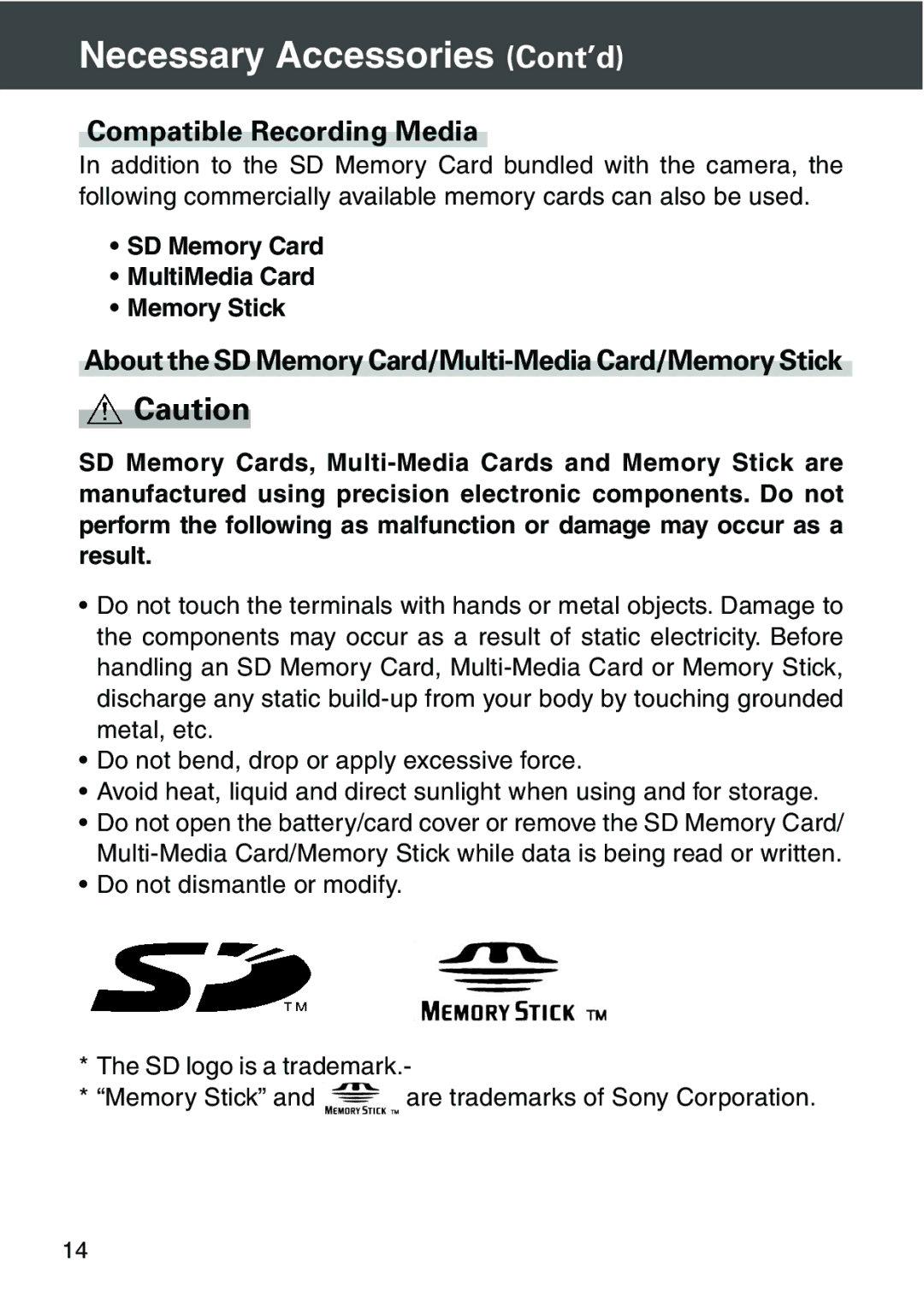 Konica Minolta KD-420Z user manual Necessary Accessories Cont’d, Compatible Recording Media 