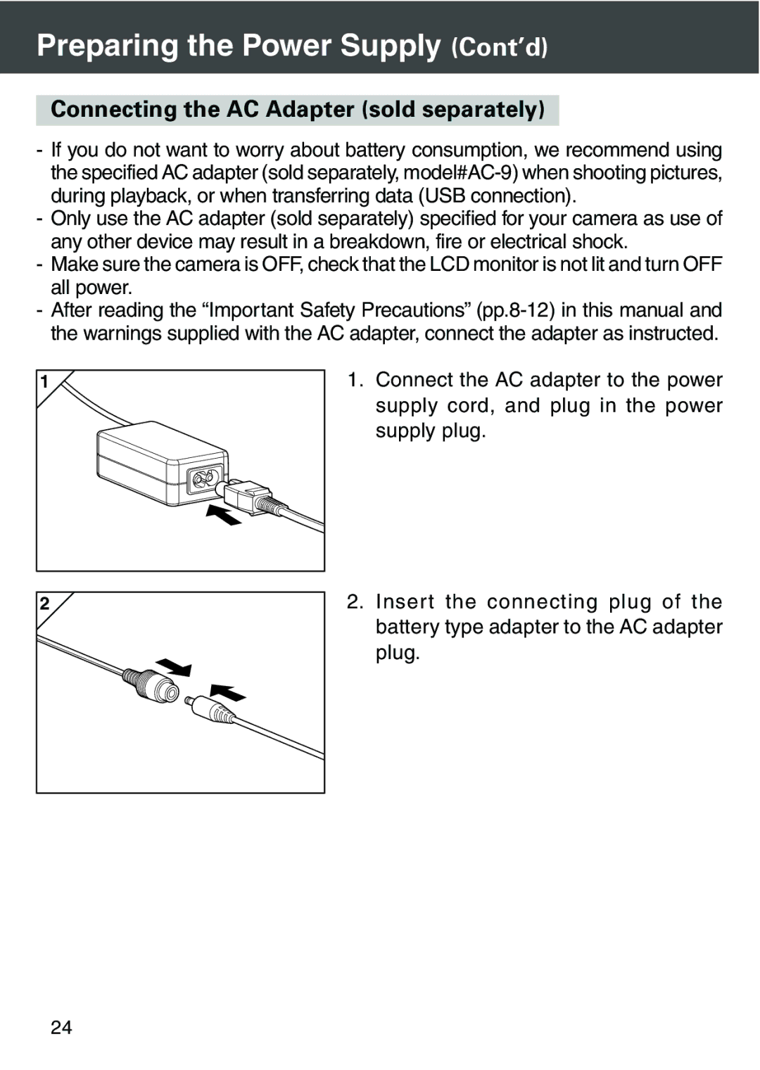 Konica Minolta KD-420Z user manual Connecting the AC Adapter sold separately 