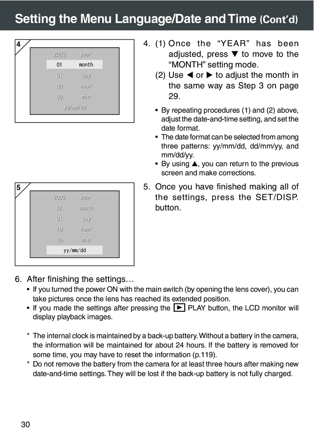 Konica Minolta KD-420Z user manual Setting the Menu Language/Date and Time Cont’d 