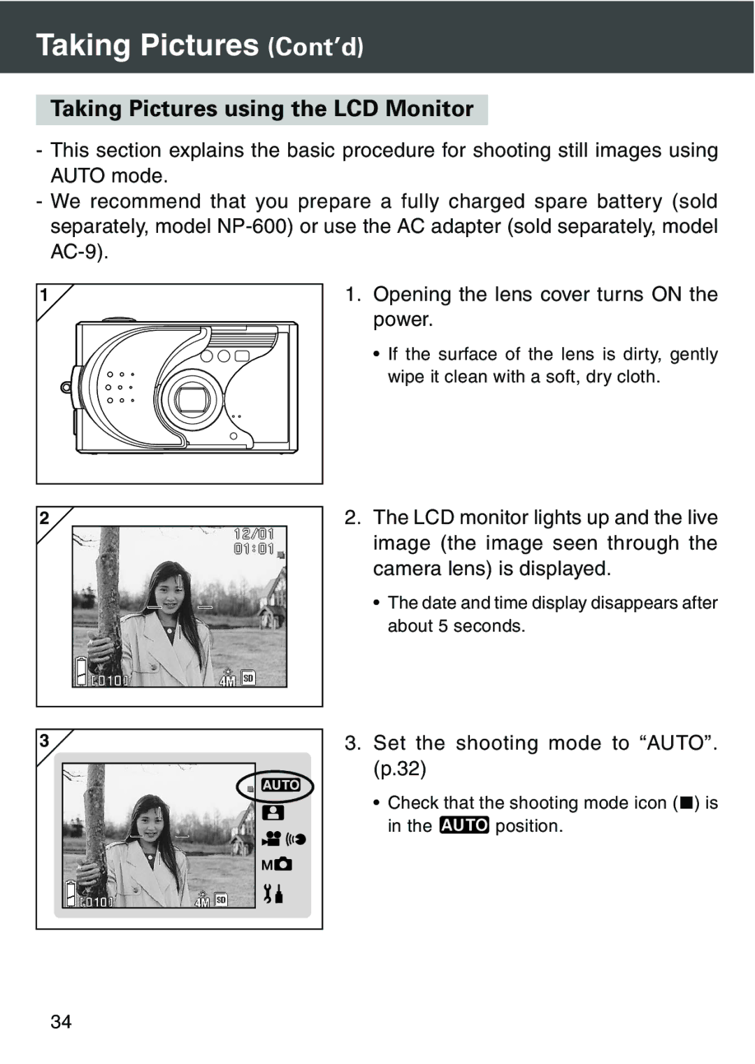 Konica Minolta KD-420Z user manual Taking Pictures using the LCD Monitor 