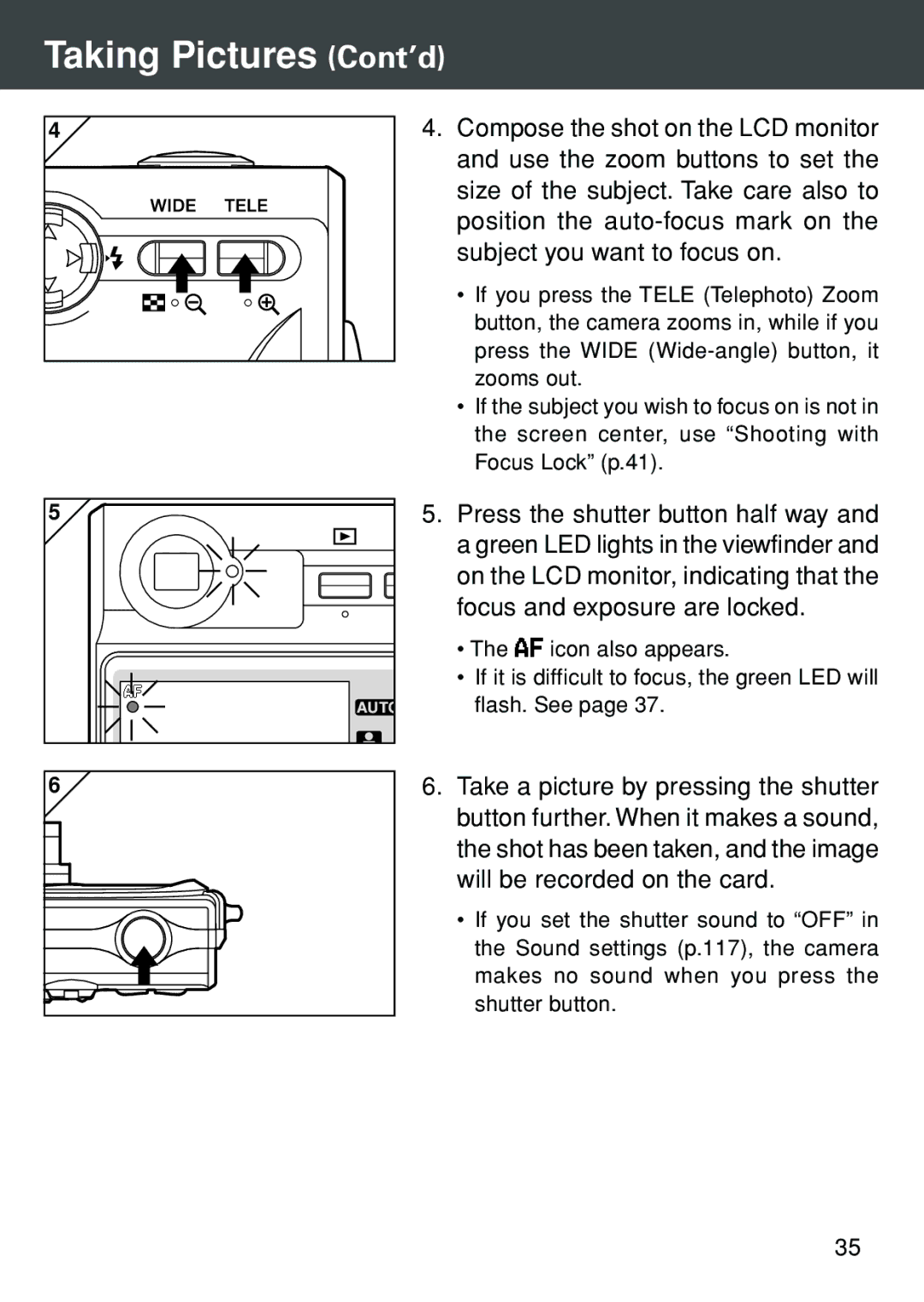 Konica Minolta KD-420Z user manual Taking Pictures Cont’d 