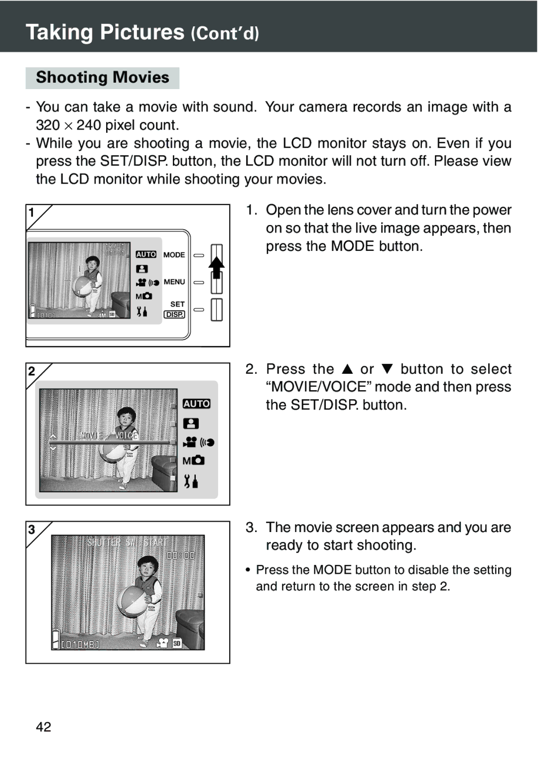 Konica Minolta KD-420Z user manual Shooting Movies 