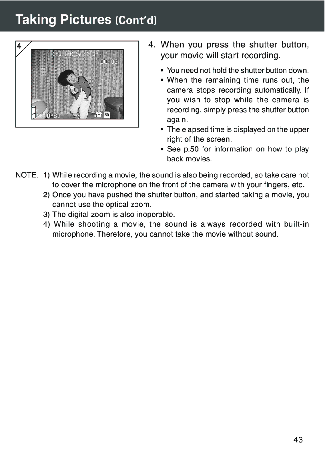 Konica Minolta KD-420Z user manual Taking Pictures Cont’d 