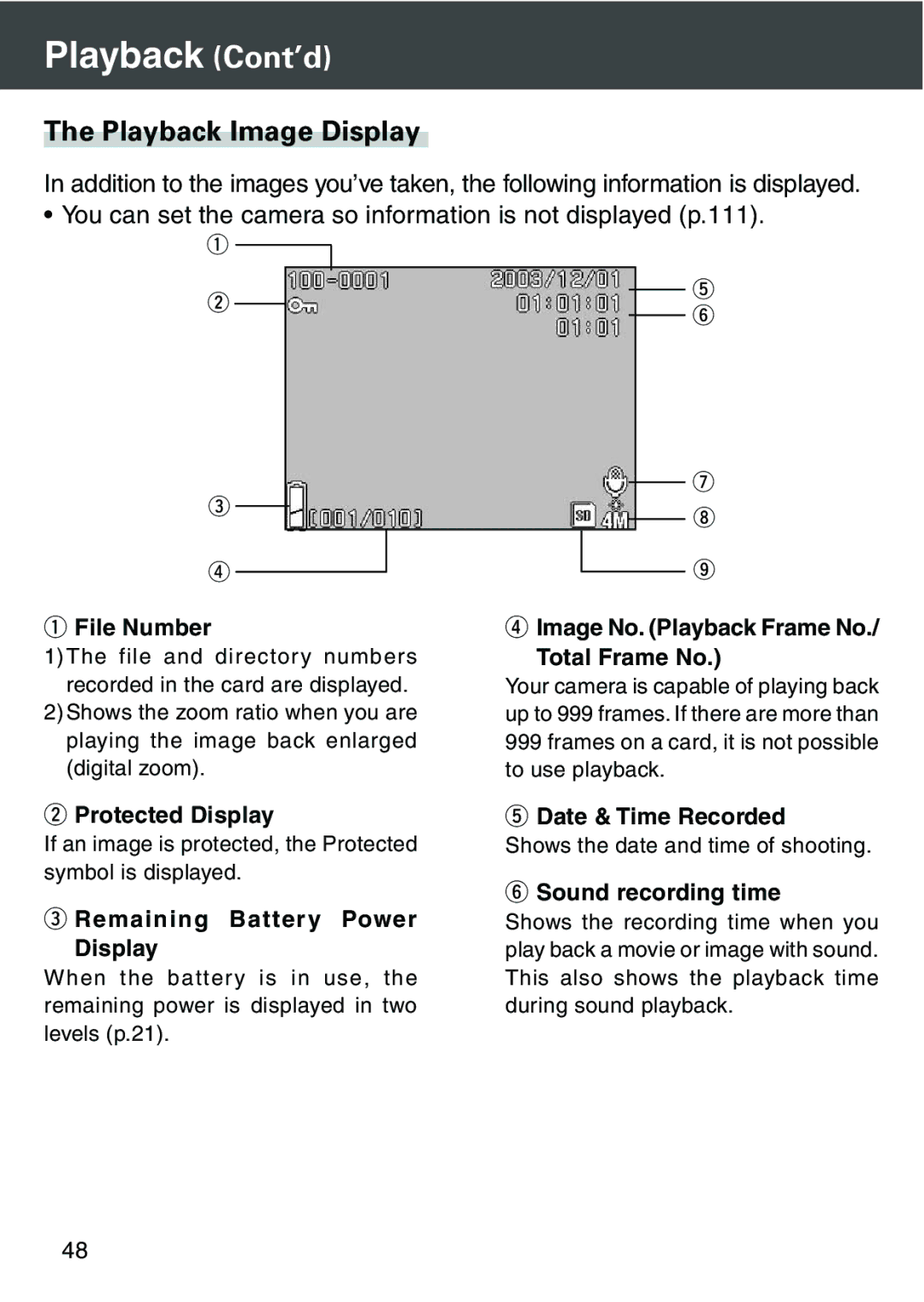 Konica Minolta KD-420Z user manual Playback Cont’d, Playback Image Display 