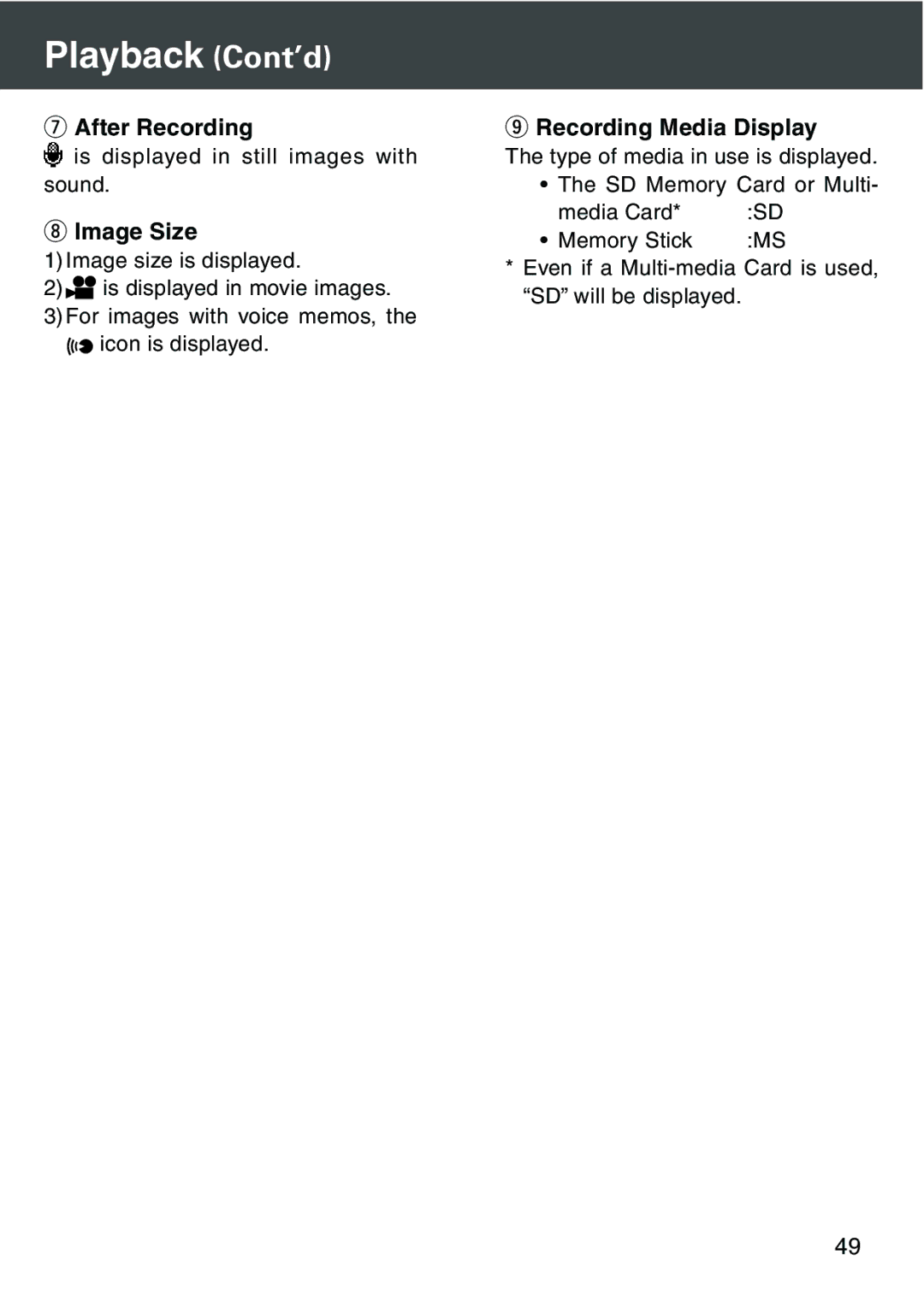 Konica Minolta KD-420Z user manual After Recording, Image Size, Recording Media Display 