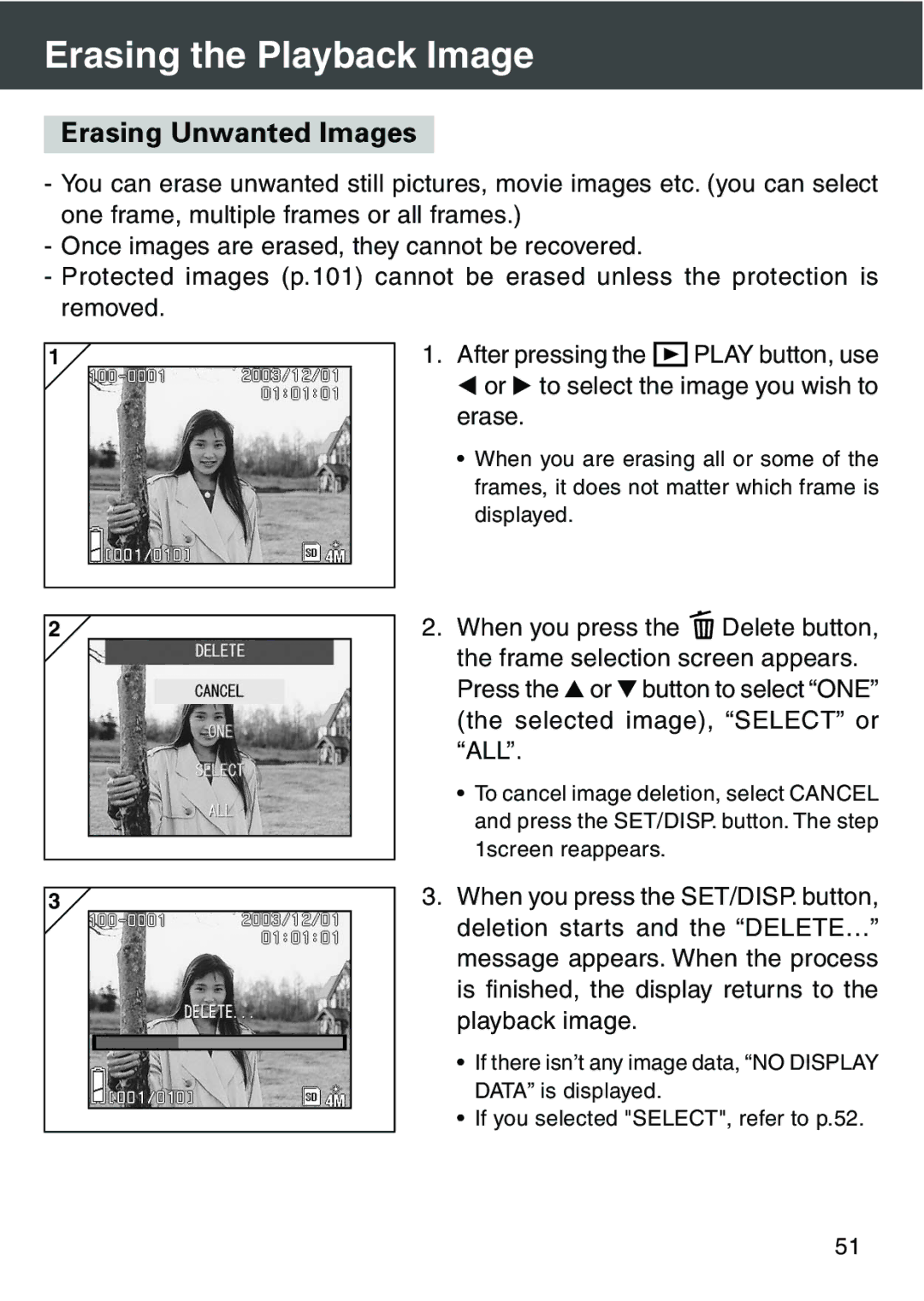 Konica Minolta KD-420Z user manual Erasing the Playback Image, Erasing Unwanted Images 