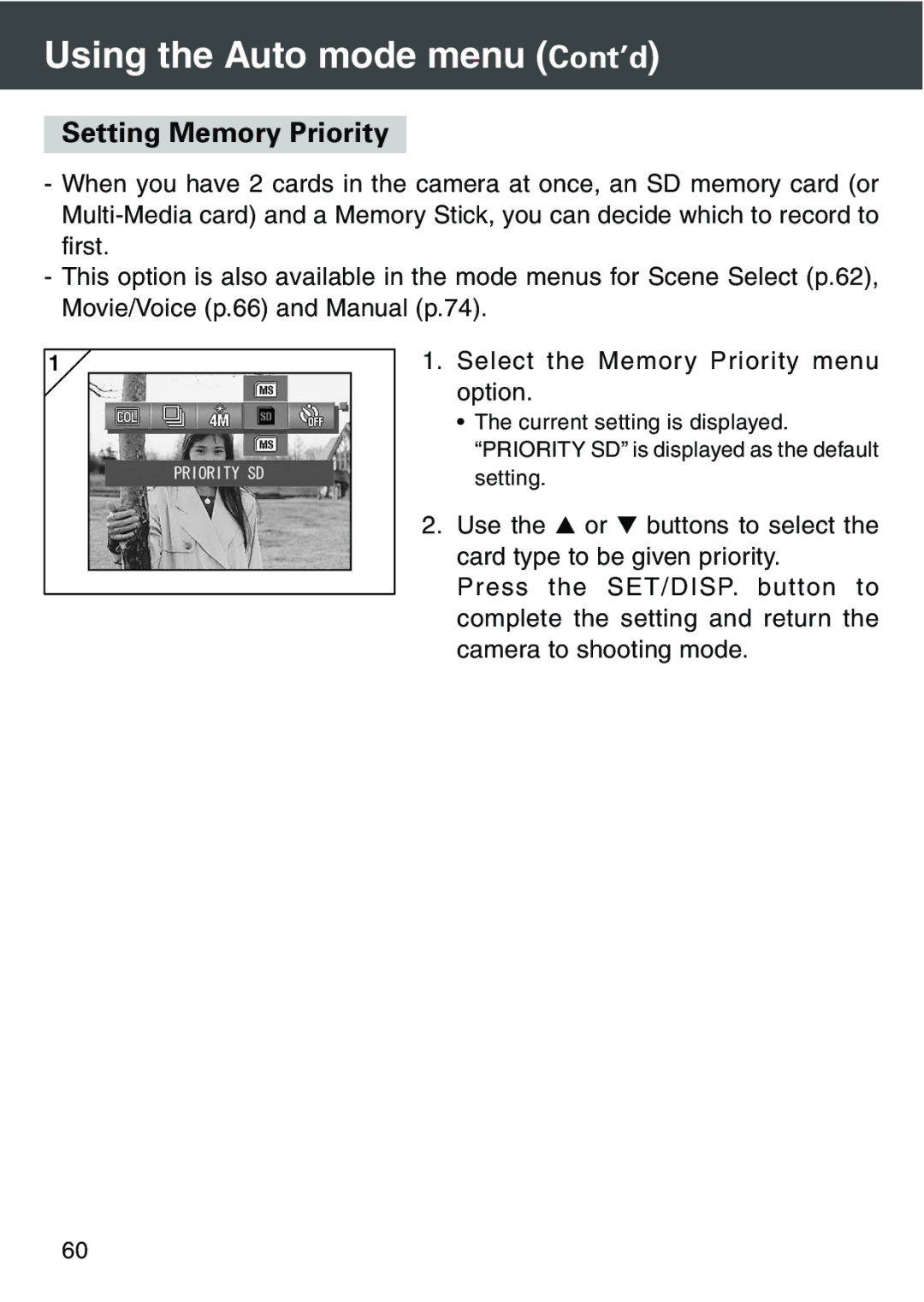 Konica Minolta KD-420Z user manual Setting Memory Priority 