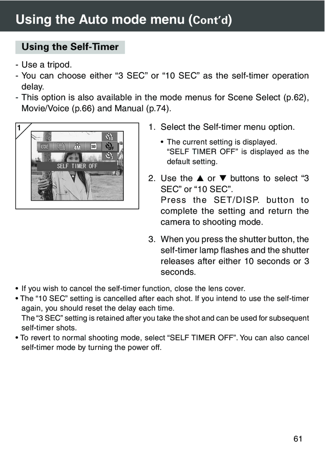 Konica Minolta KD-420Z user manual Using the Self-Timer 