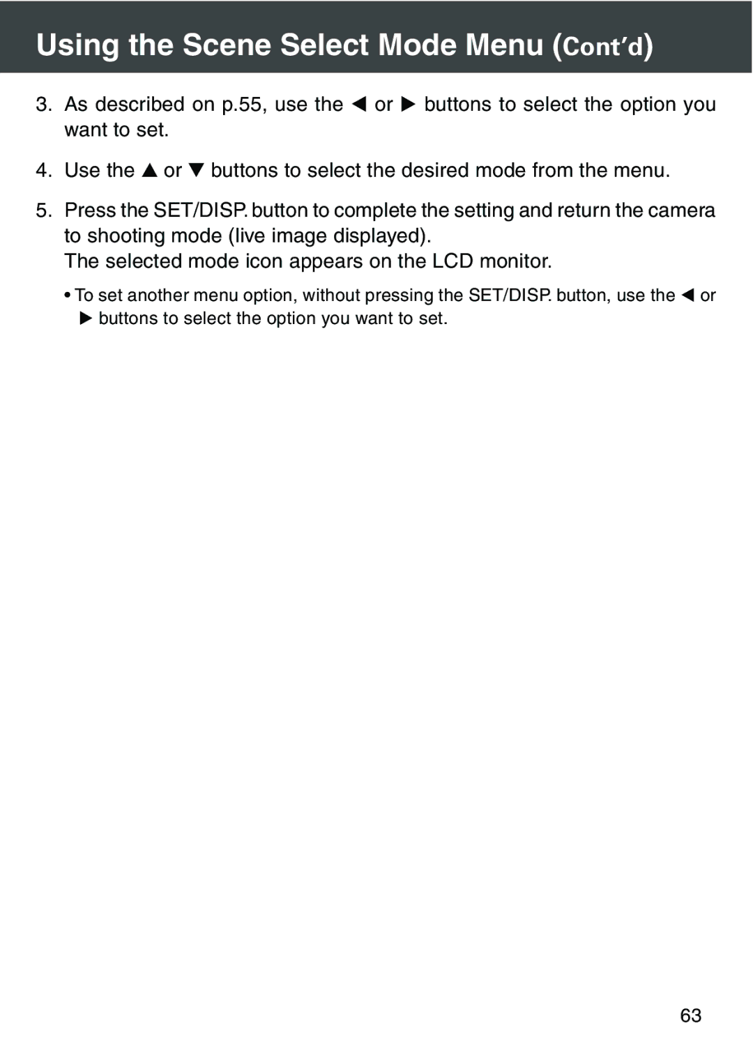 Konica Minolta KD-420Z user manual Using the Scene Select Mode Menu Cont’d 