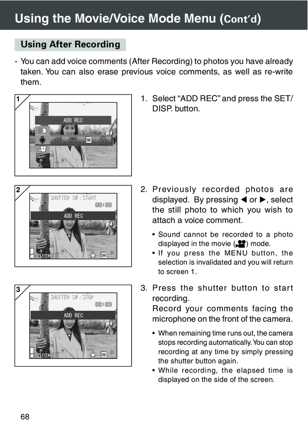 Konica Minolta KD-420Z user manual Using After Recording, Press the shutter button to start recording 