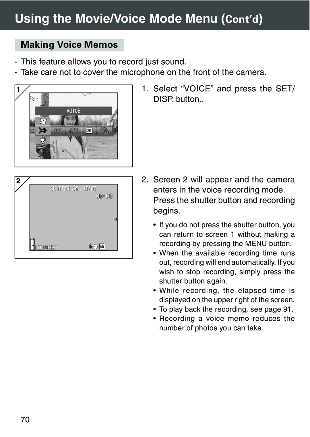 Konica Minolta KD-420Z user manual Making Voice Memos 