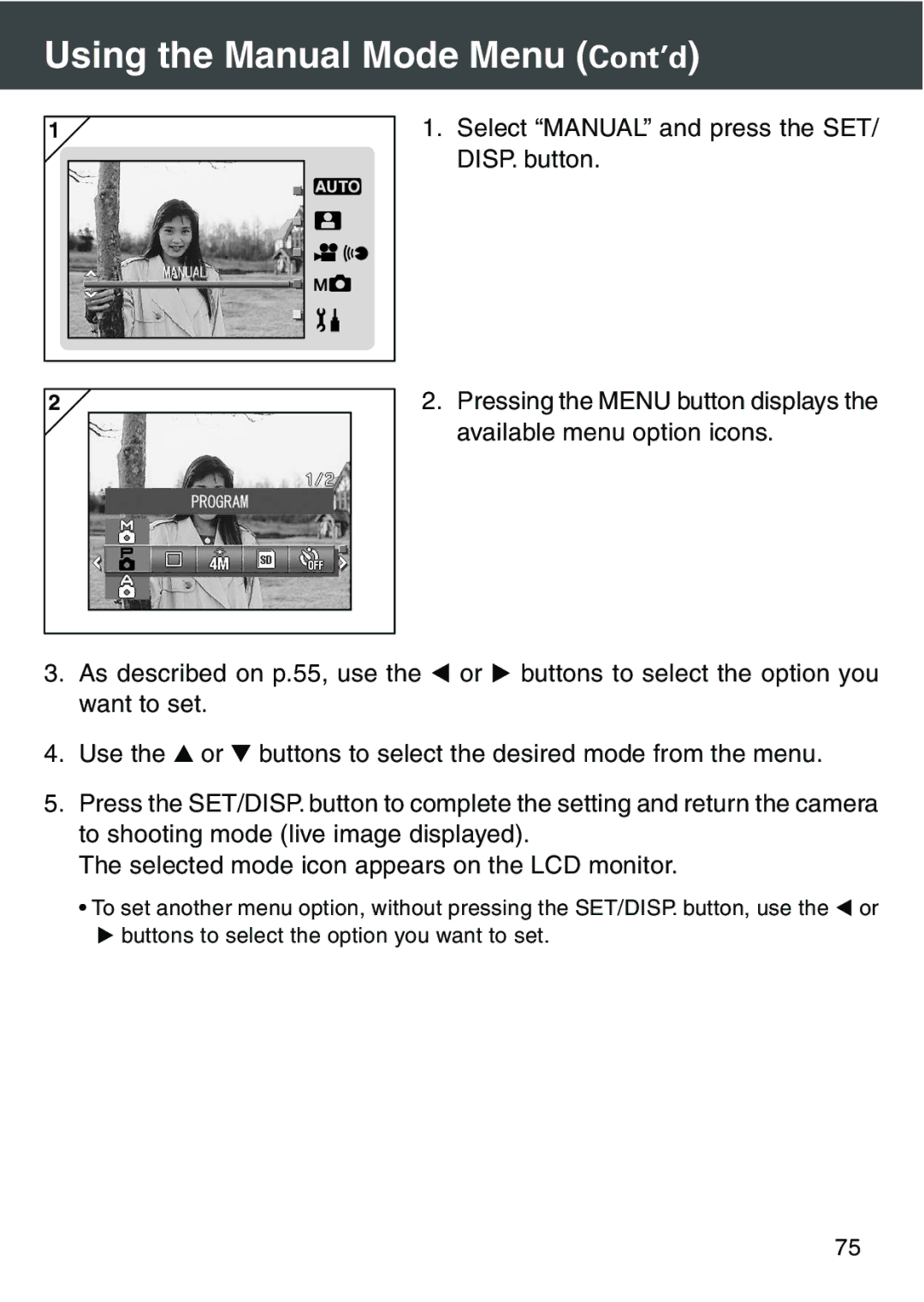 Konica Minolta KD-420Z user manual Using the Manual Mode Menu Cont’d 