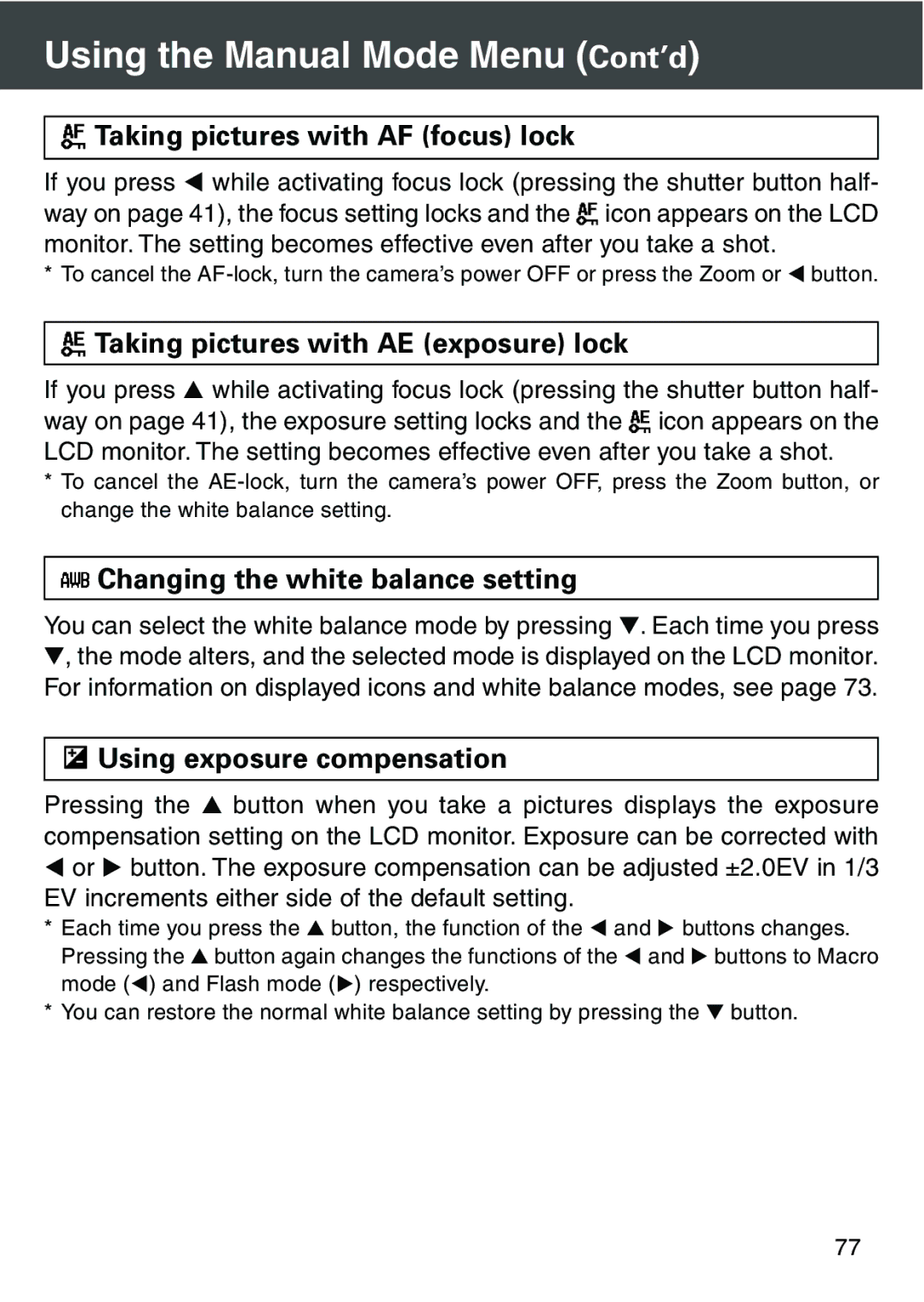 Konica Minolta KD-420Z user manual Taking pictures with AF focus lock, Taking pictures with AE exposure lock 