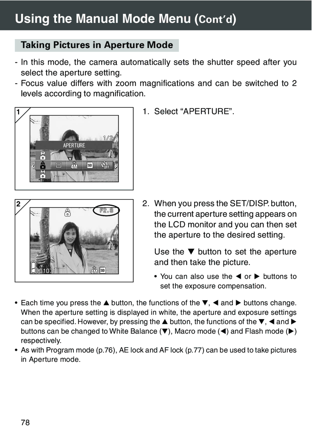 Konica Minolta KD-420Z user manual Taking Pictures in Aperture Mode 