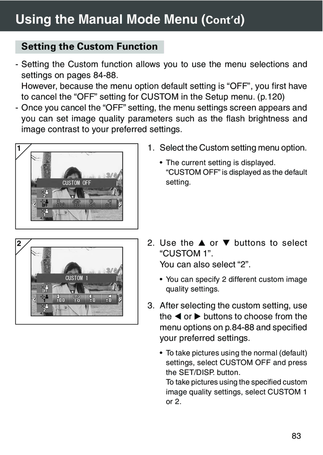 Konica Minolta KD-420Z user manual Setting the Custom Function 