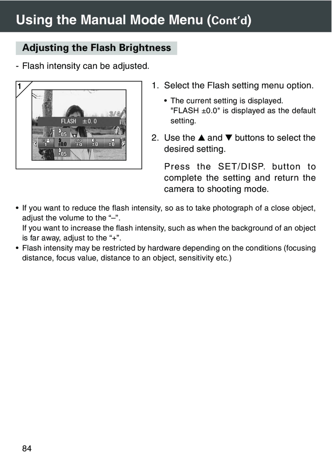 Konica Minolta KD-420Z user manual Adjusting the Flash Brightness 