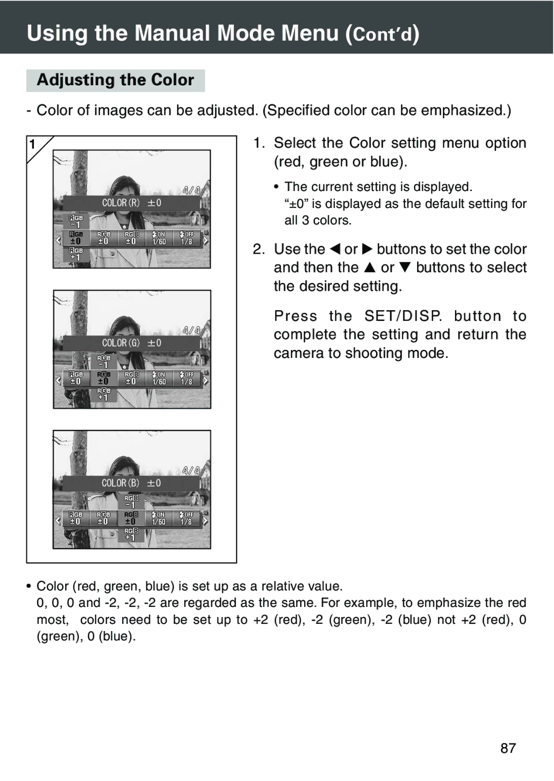 Konica Minolta KD-420Z user manual Adjusting the Color 