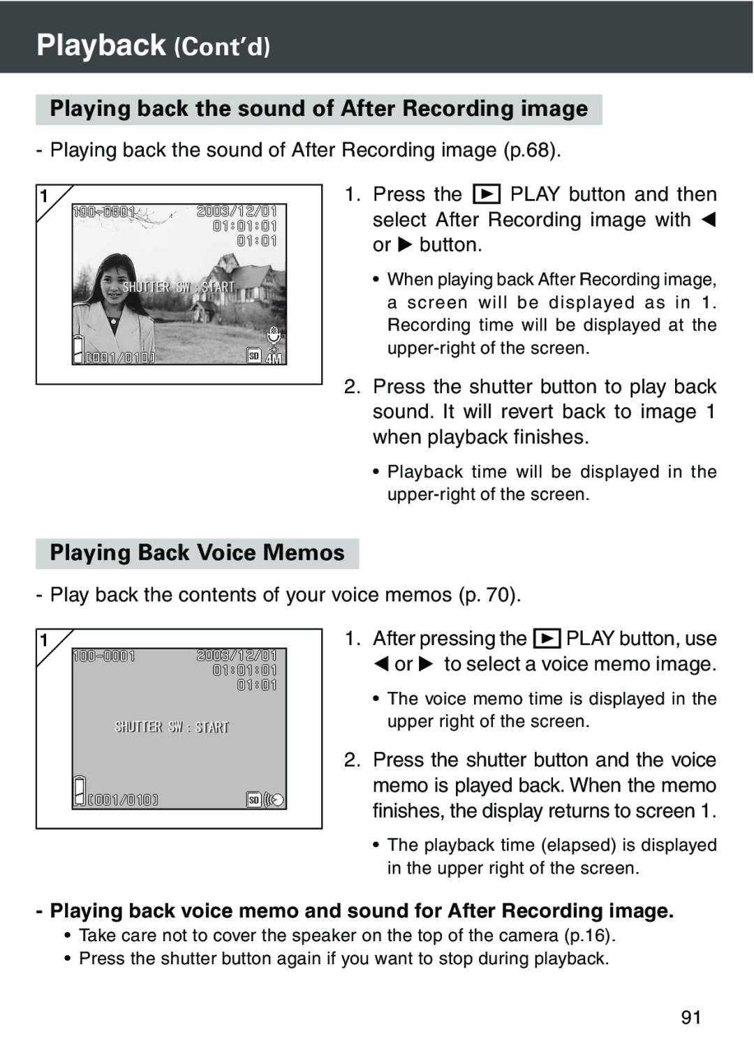 Konica Minolta KD-420Z user manual Playing back the sound of After Recording image, Playing Back Voice Memos 