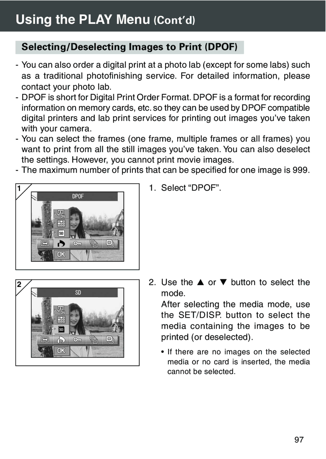 Konica Minolta KD-420Z user manual Selecting/Deselecting Images to Print Dpof 