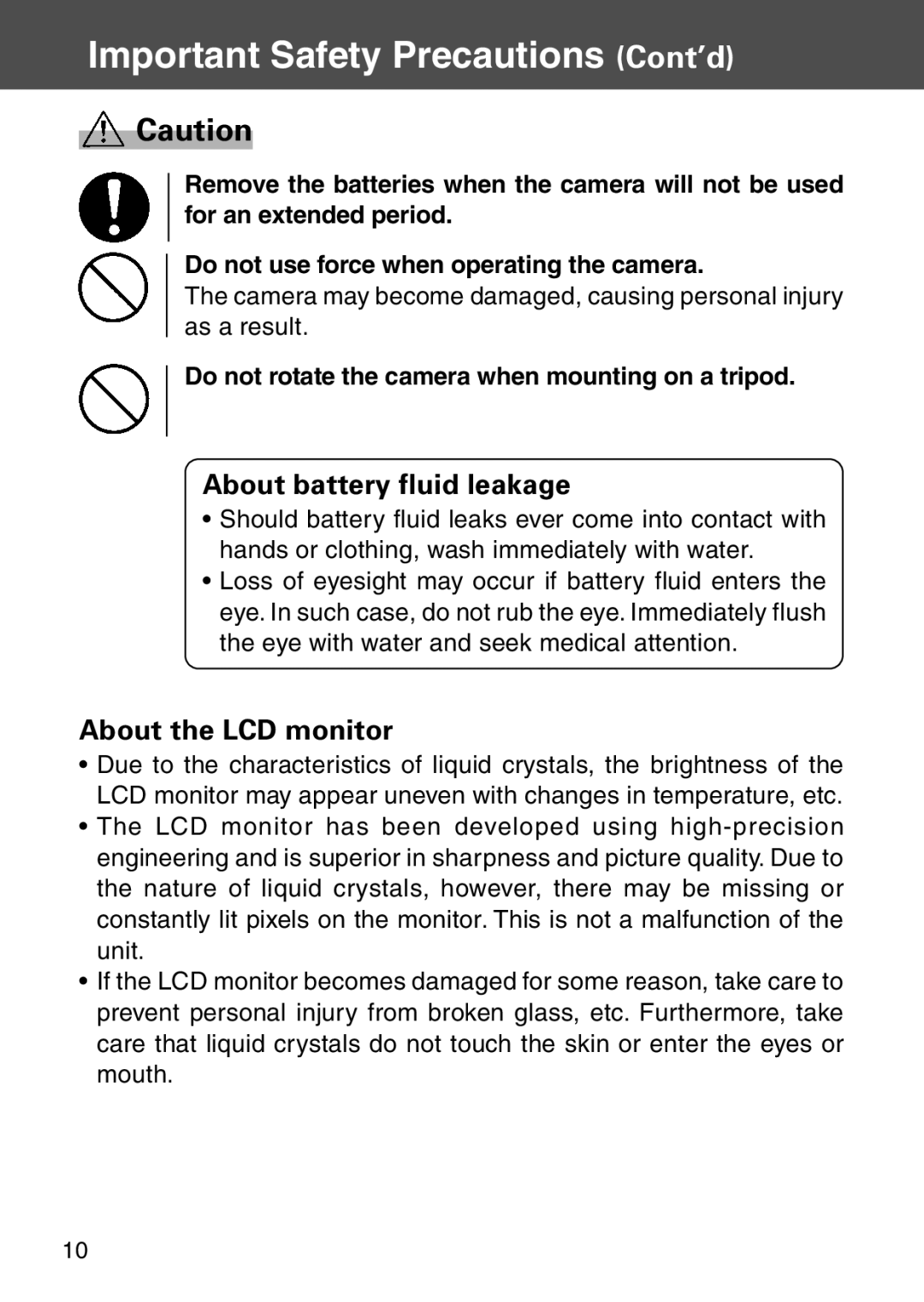 Konica Minolta KD-500Z user manual About battery fluid leakage, About the LCD monitor 