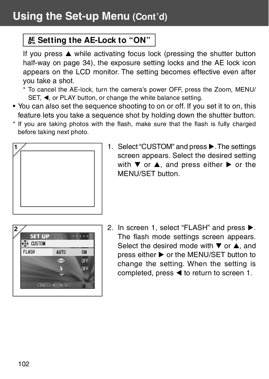 Konica Minolta KD-500Z user manual Setting the AE-Lock to on 