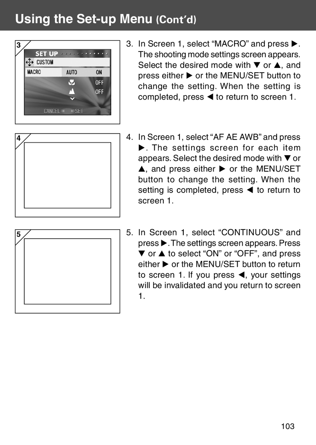 Konica Minolta KD-500Z user manual Screen 1, select Macro and press 