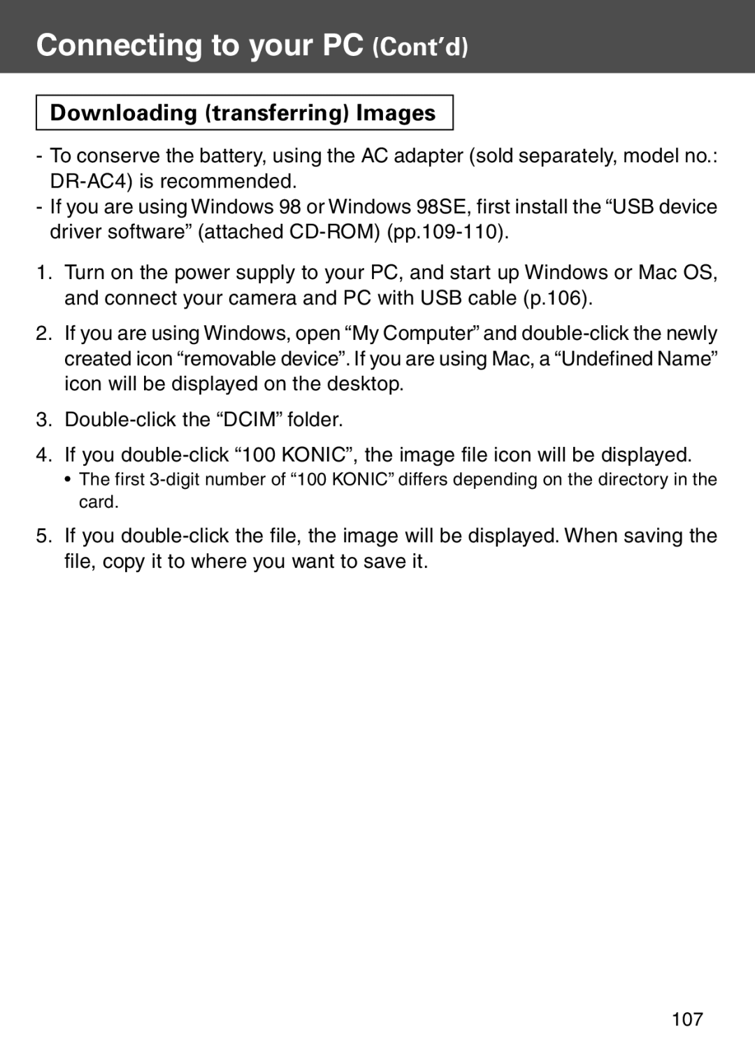 Konica Minolta KD-500Z user manual Downloading transferring Images 