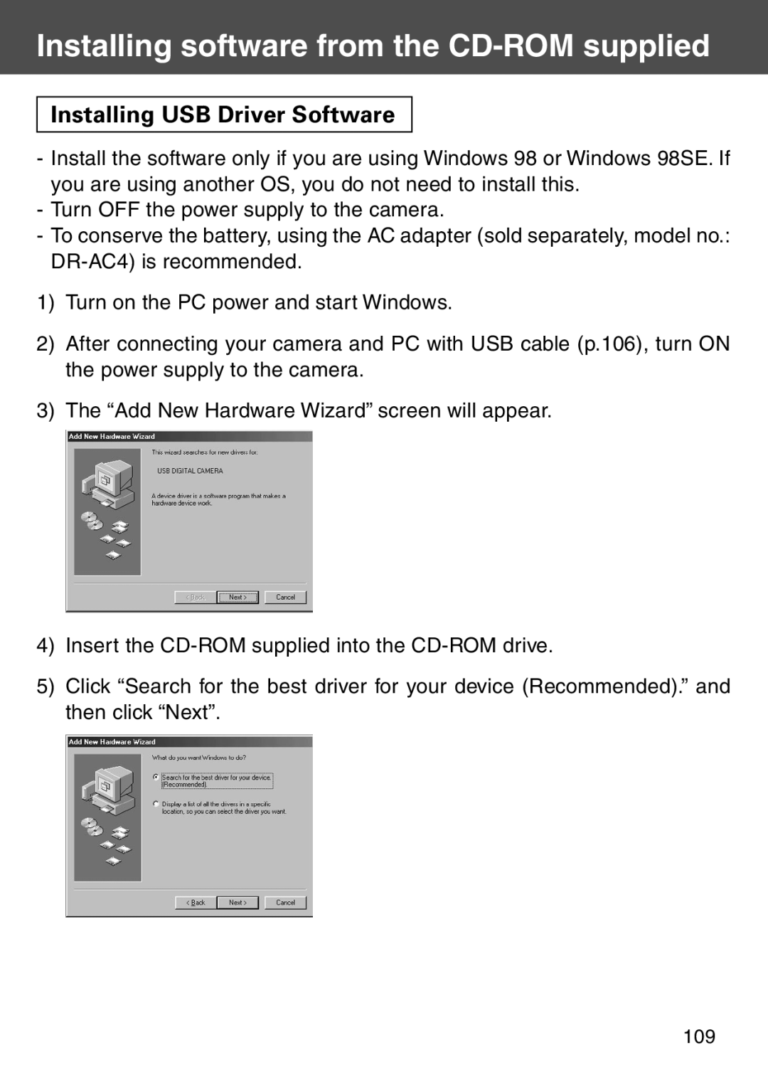 Konica Minolta KD-500Z user manual Installing software from the CD-ROM supplied, Installing USB Driver Software 