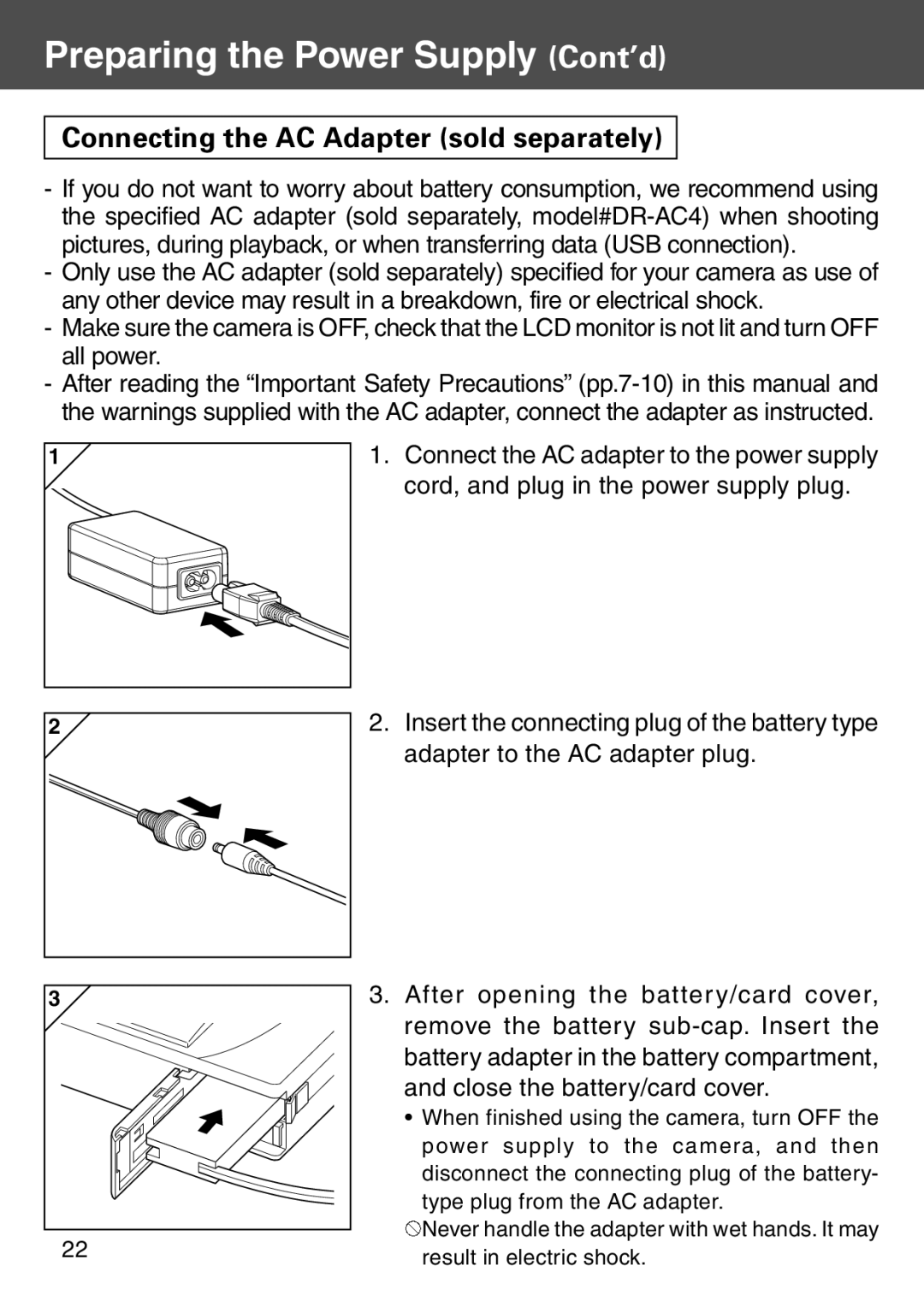 Konica Minolta KD-500Z user manual Connecting the AC Adapter sold separately 