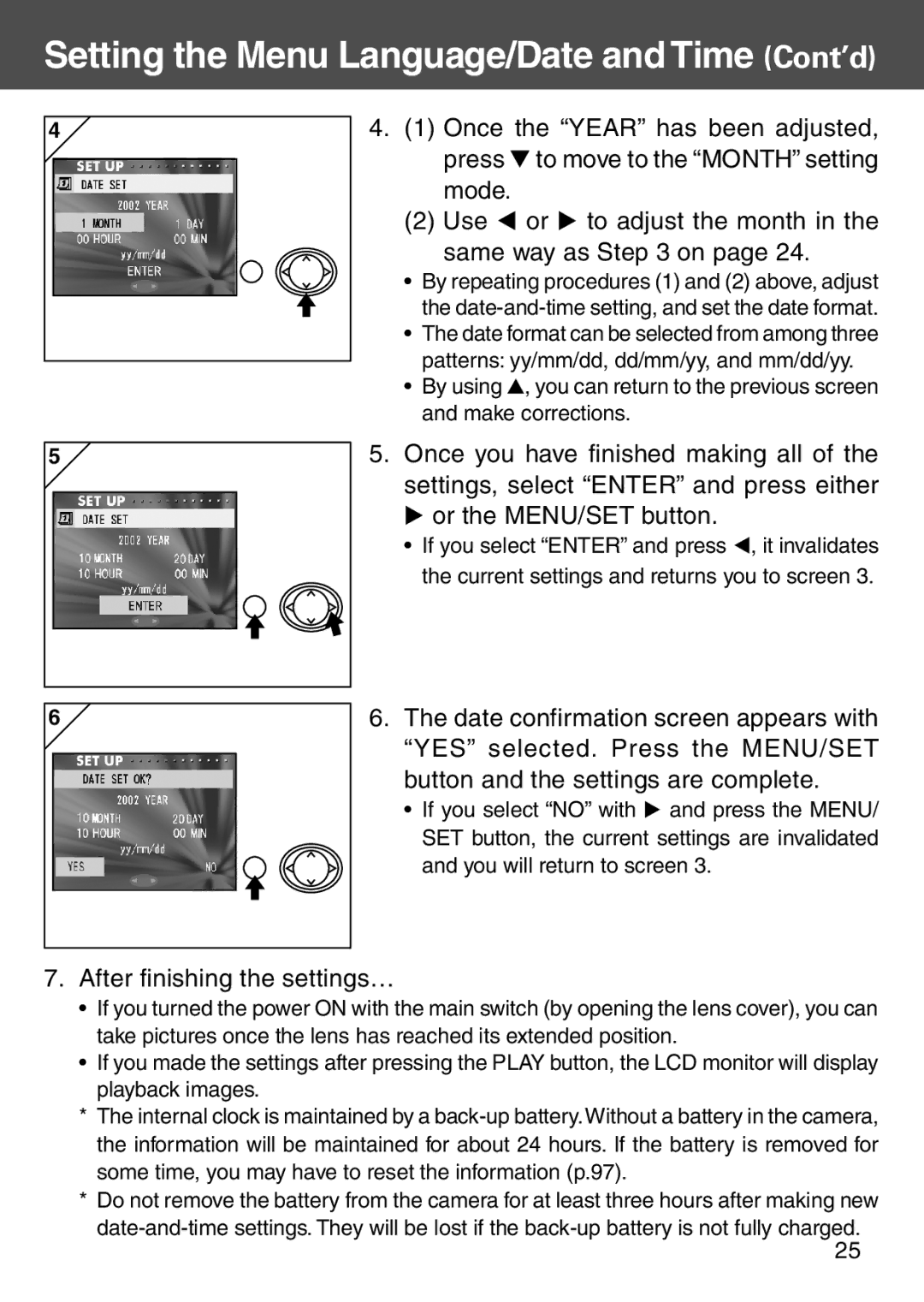 Konica Minolta KD-500Z user manual Setting the Menu Language/Date and Time Cont’d, After finishing the settings… 