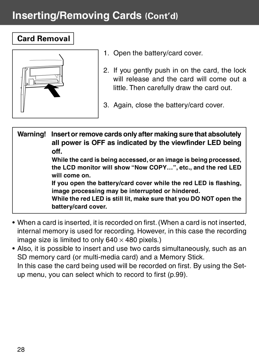 Konica Minolta KD-500Z user manual Card Removal 