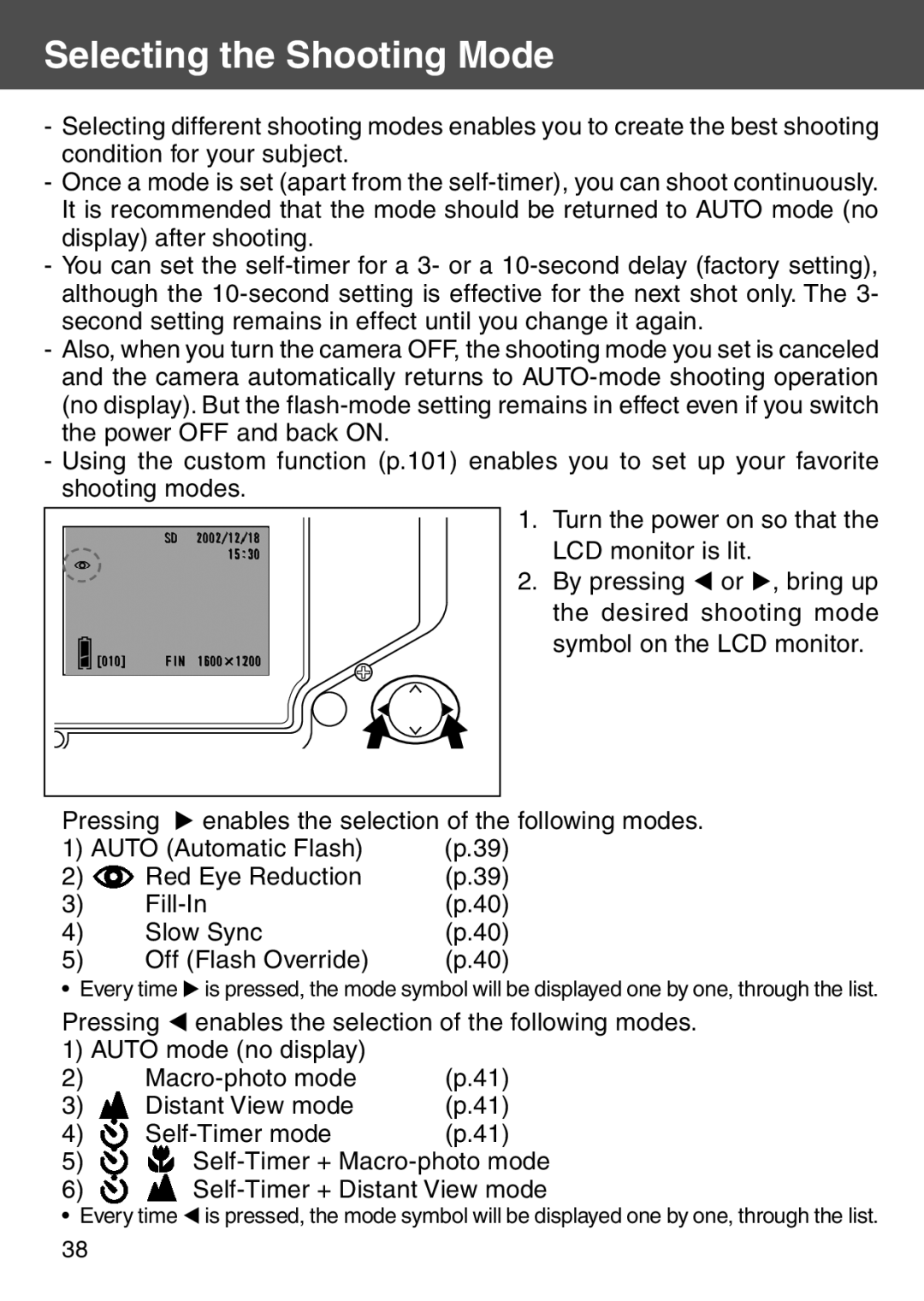 Konica Minolta KD-500Z user manual Selecting the Shooting Mode 