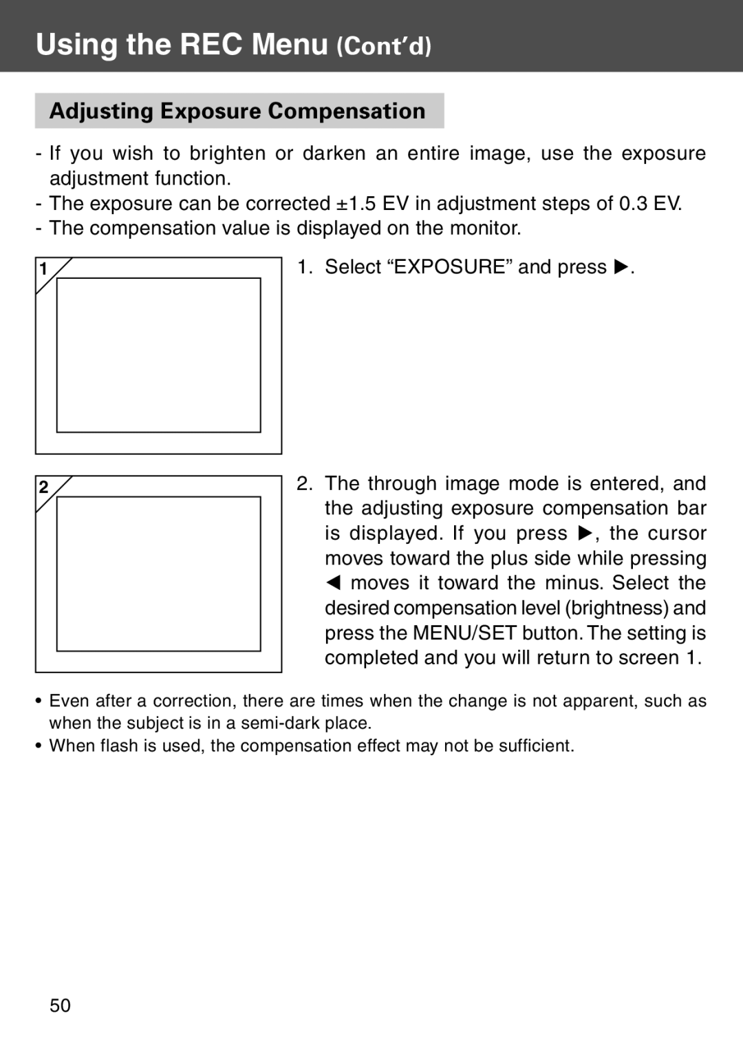 Konica Minolta KD-500Z user manual Adjusting Exposure Compensation 