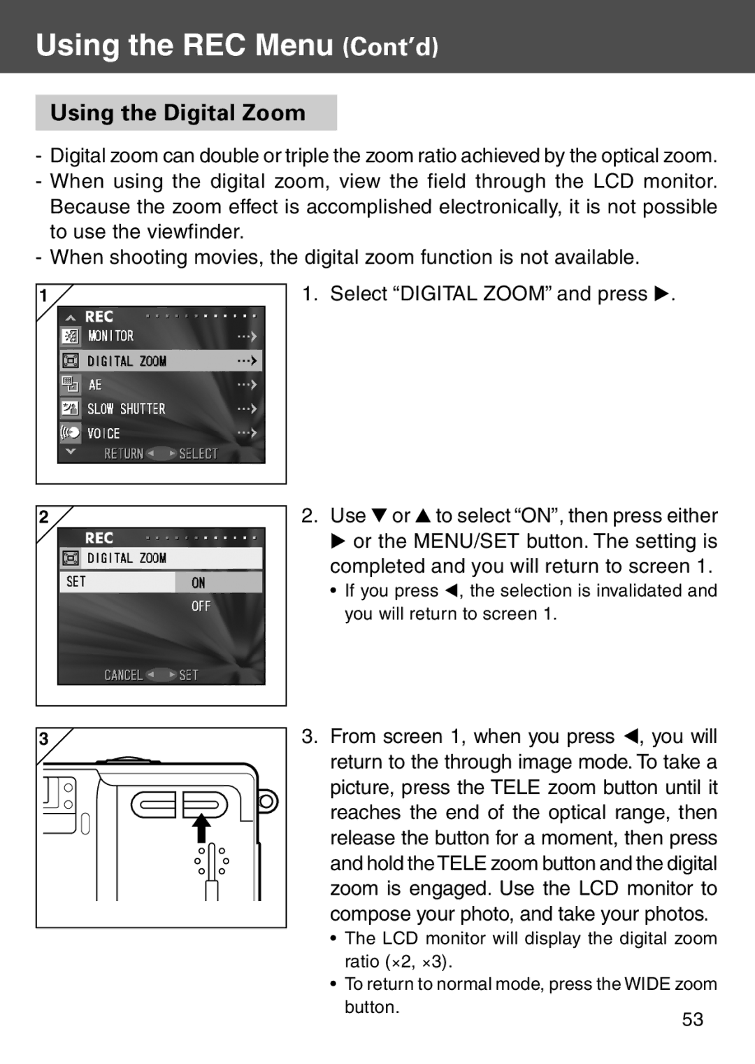 Konica Minolta KD-500Z user manual Using the Digital Zoom 