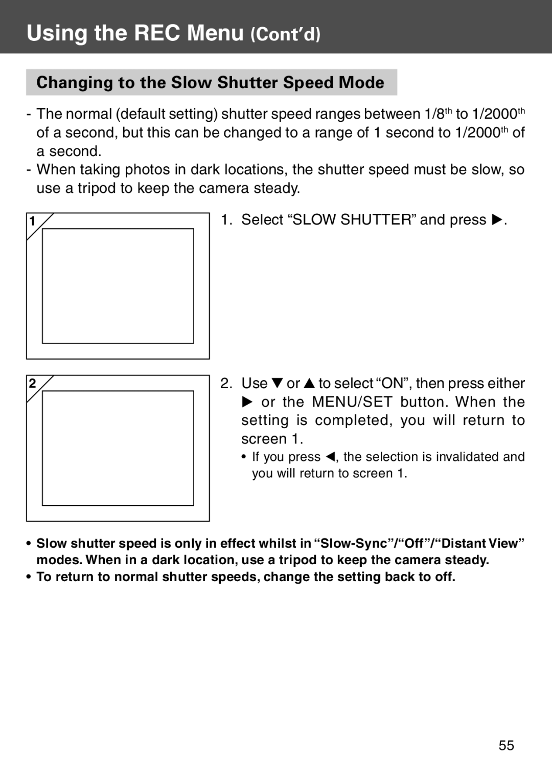 Konica Minolta KD-500Z user manual Changing to the Slow Shutter Speed Mode 