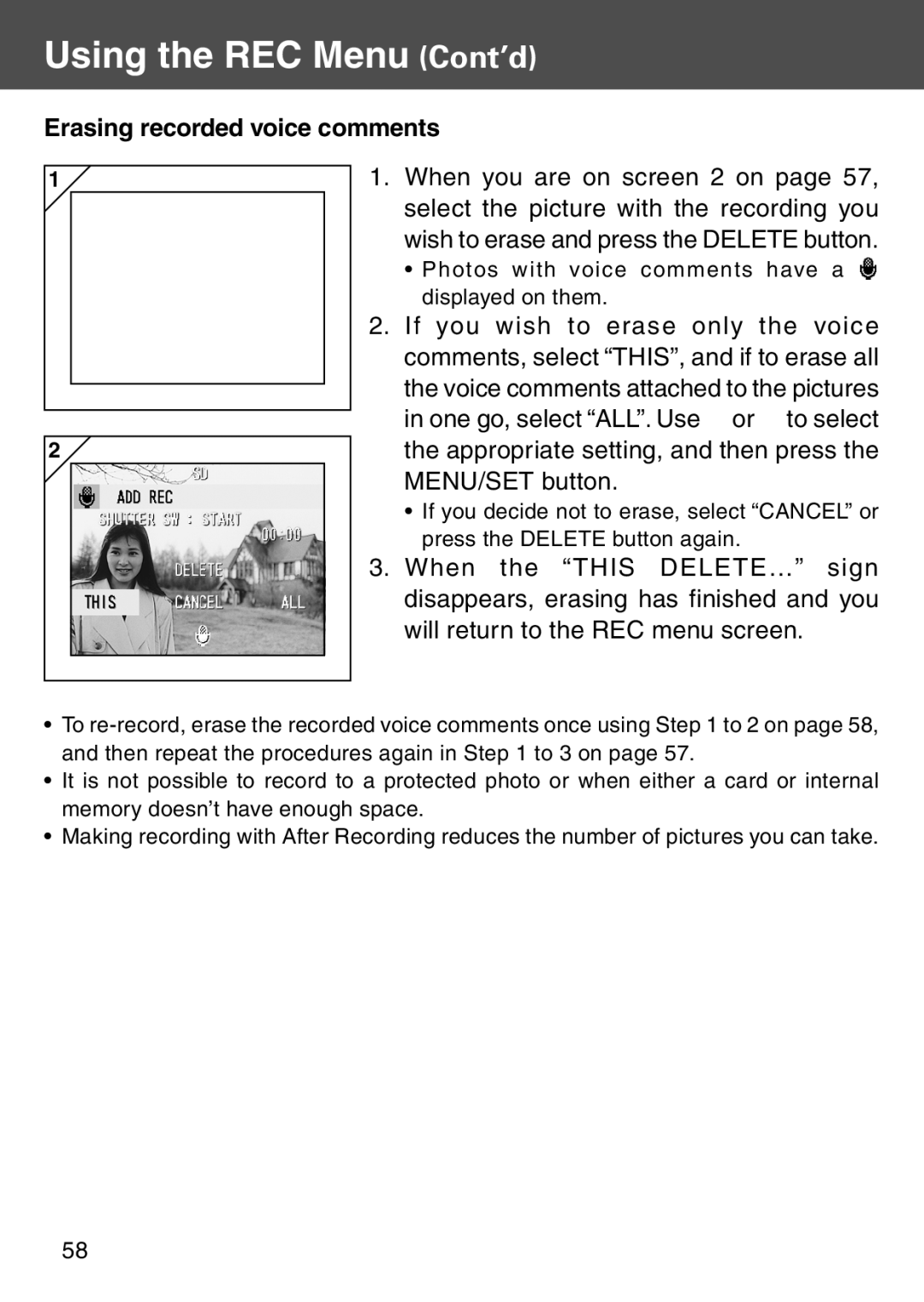 Konica Minolta KD-500Z user manual Erasing recorded voice comments 