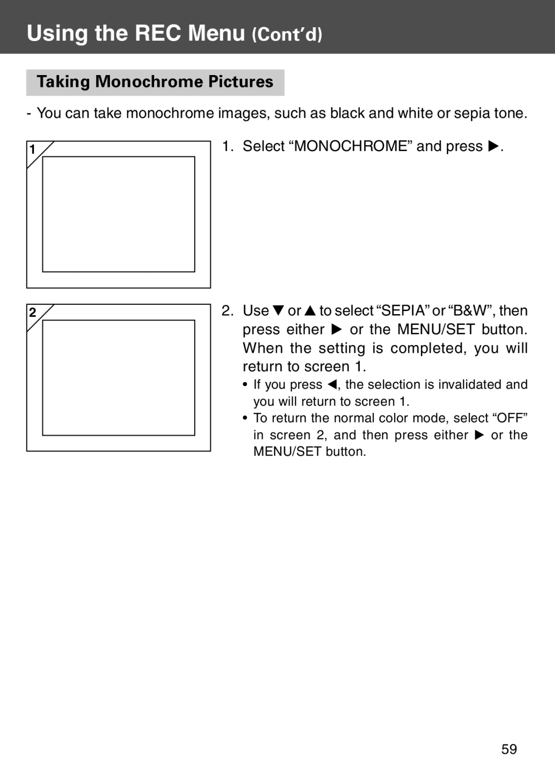 Konica Minolta KD-500Z user manual Taking Monochrome Pictures 