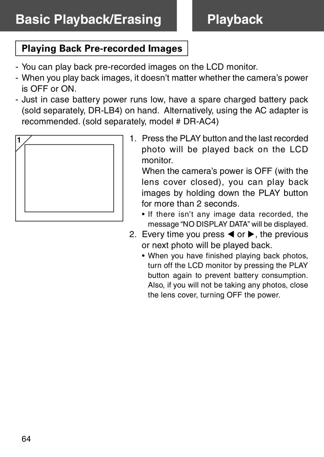 Konica Minolta KD-500Z user manual Basic Playback/Erasing, Playing Back Pre-recorded Images 