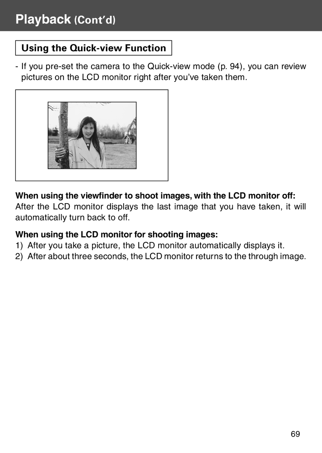 Konica Minolta KD-500Z user manual Using the Quick-view Function, When using the LCD monitor for shooting images 