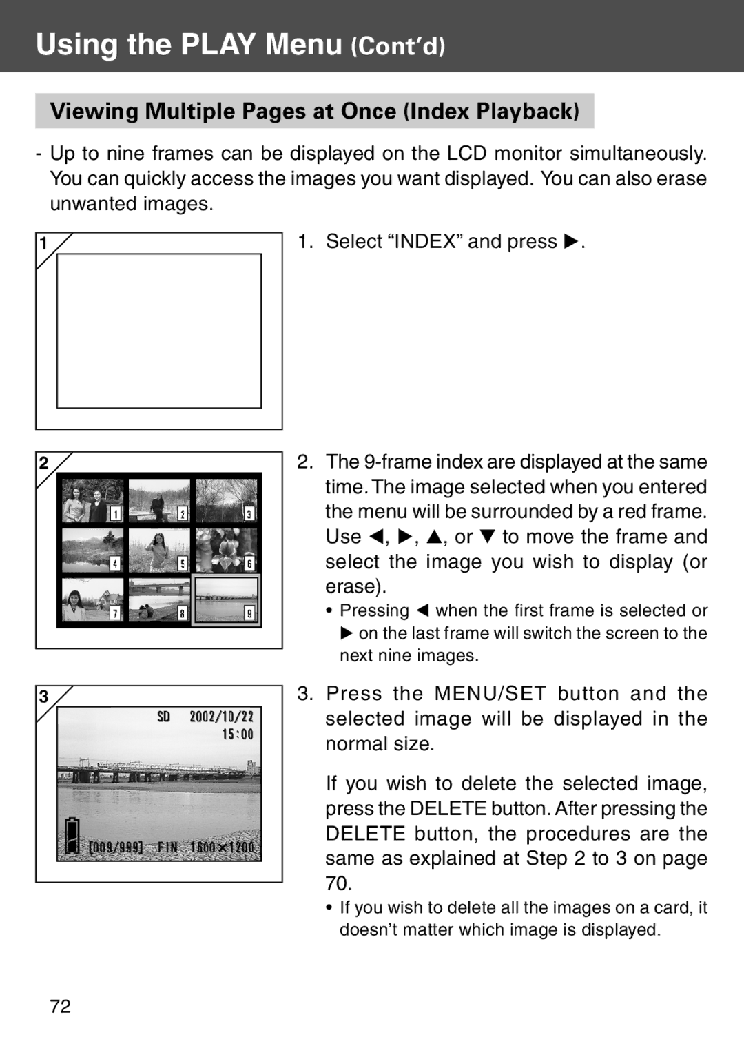 Konica Minolta KD-500Z user manual Using the Play Menu Cont’d, Viewing Multiple Pages at Once Index Playback 