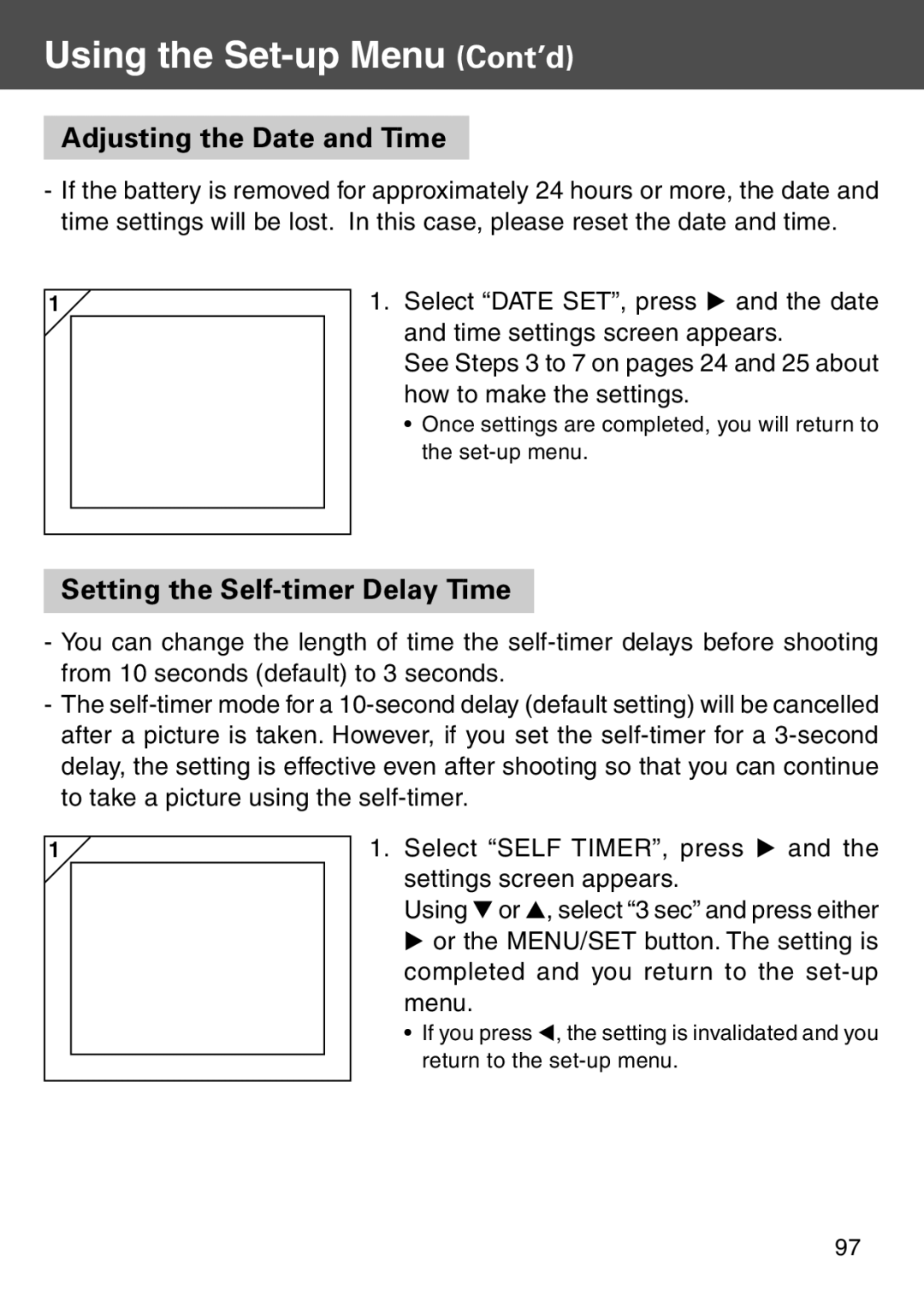 Konica Minolta KD-500Z user manual Adjusting the Date and Time, Setting the Self-timer Delay Time 