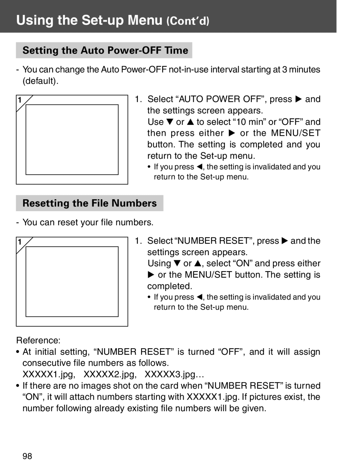 Konica Minolta KD-500Z user manual Setting the Auto Power-OFF Time, Resetting the File Numbers 