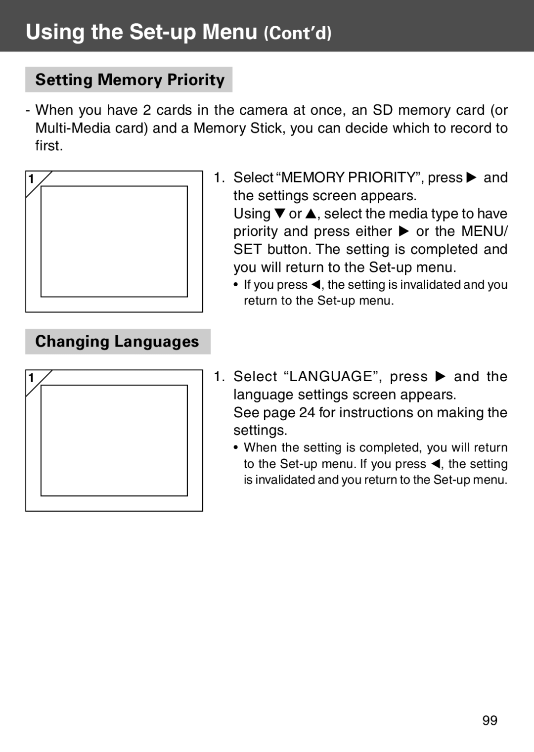 Konica Minolta KD-500Z user manual Setting Memory Priority, Changing Languages 